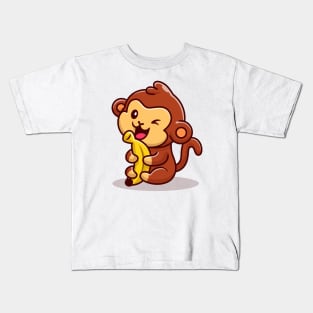 Cute Monkey Holding Banana Kids T-Shirt